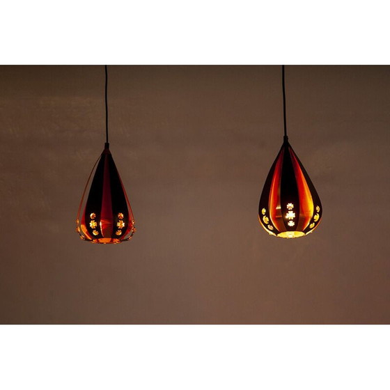 Image 1 of Pair of vintage copper and black metal pendant lamps by Werner Schou for Coronell Elektro, 1960