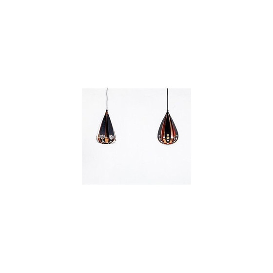 Image 1 of Pair of vintage copper and black metal pendant lamps by Werner Schou for Coronell Elektro, 1960