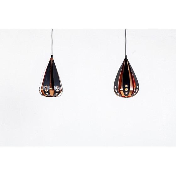 Image 1 of Pair of vintage copper and black metal pendant lamps by Werner Schou for Coronell Elektro, 1960