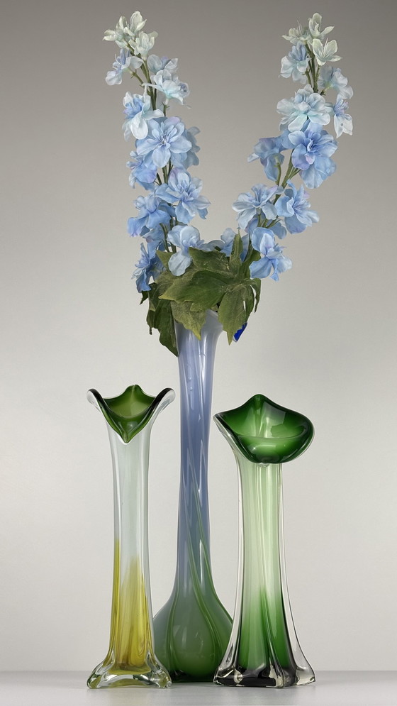 Image 1 of 3 X Vintage Murano Jack In The Pulpit Calla Lily Vases