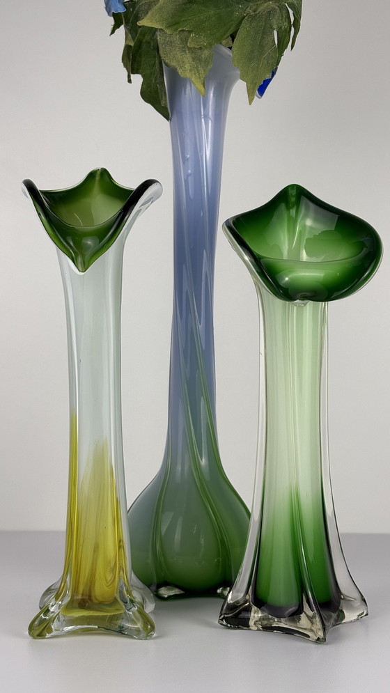 Image 1 of 3 X Vintage Murano Jack In The Pulpit Calla Lily Vases