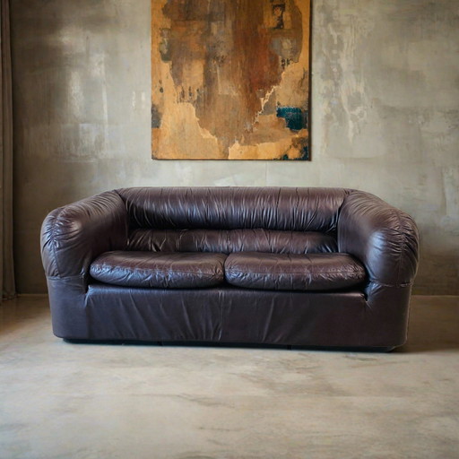 Brown Leather Italian Design 2 Seater Sofa 1970