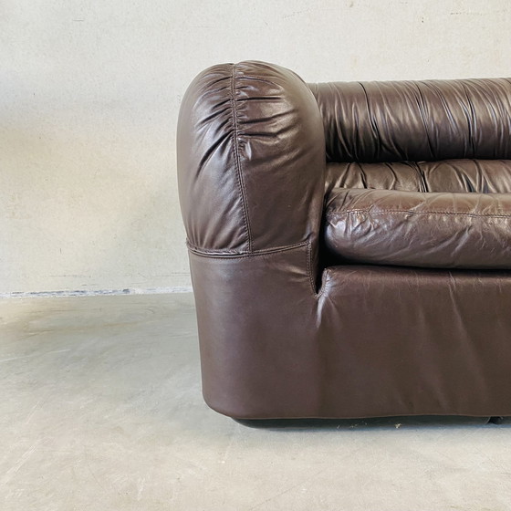 Image 1 of Brown Leather Italian Design 2 Seater Sofa 1970