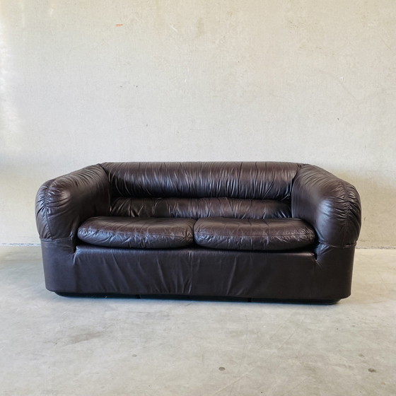 Image 1 of Brown Leather Italian Design 2 Seater Sofa 1970