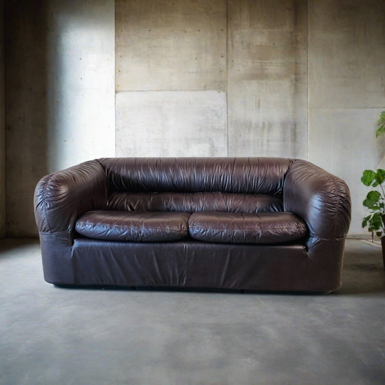 Image 1 of Brown Leather Italian Design 2 Seater Sofa 1970