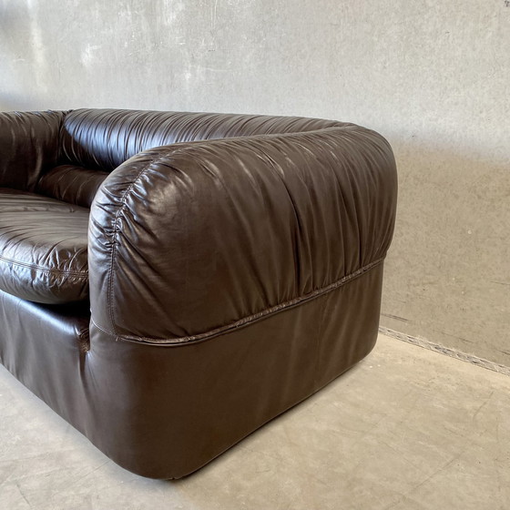 Image 1 of Brown Leather Italian Design 2 Seater Sofa 1970