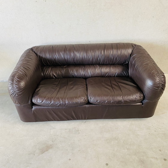 Image 1 of Brown Leather Italian Design 2 Seater Sofa 1970