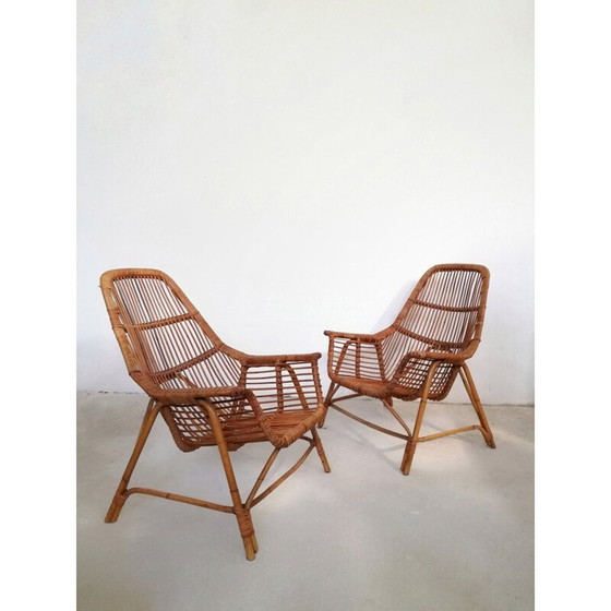 Image 1 of Pair of vintage wicker and bamboo armchairs by George Coslin for Gervasoni, Italy