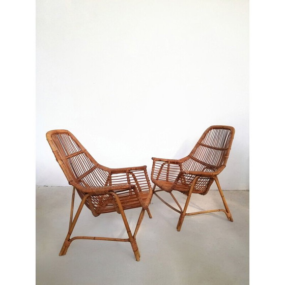 Image 1 of Pair of vintage wicker and bamboo armchairs by George Coslin for Gervasoni, Italy