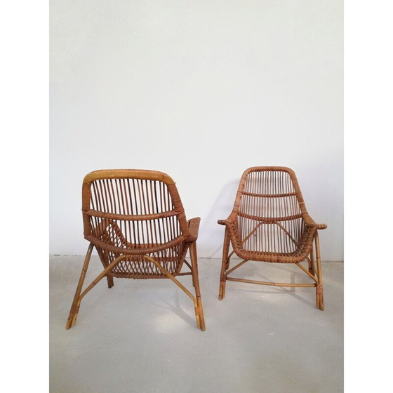 Image 1 of Pair of vintage wicker and bamboo armchairs by George Coslin for Gervasoni, Italy