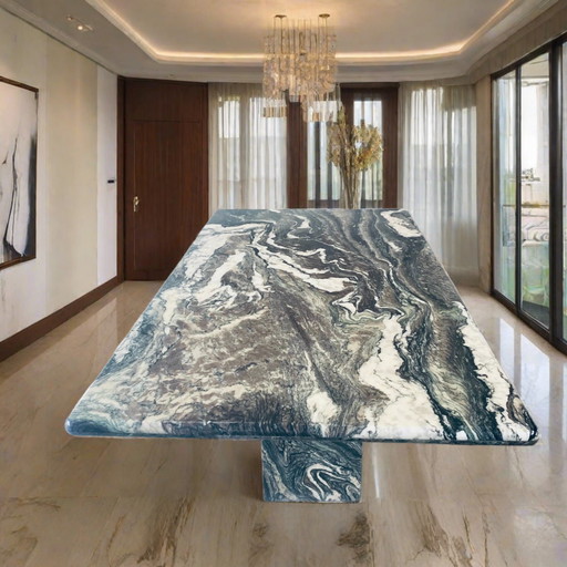 Large Cipollino Ondulato Marble Dining Room Table Italian Design