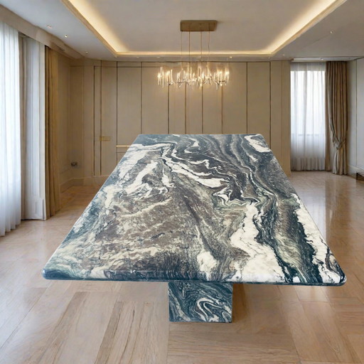 Large Cipollino Ondulato Marble Dining Room Table Italian Design