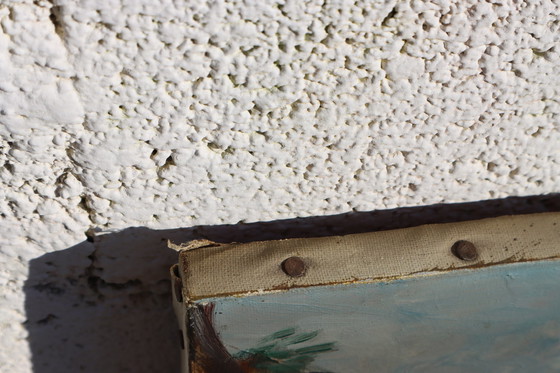 Image 1 of C.Fondanéche-60S Pintura al óleo francesa sobre lienzo-Escena de otoño-Valle fluvial en el bosque-Signo C.Fondanéche-60S