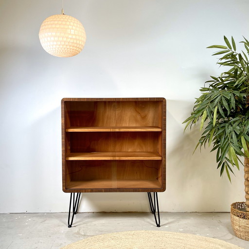 Art Deco Display Case With Round Corners - Walnut And Mahogany