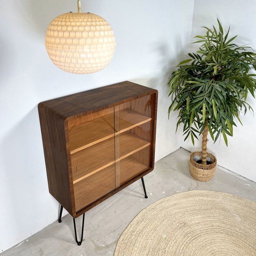 Art Deco Display Case With Round Corners - Walnut And Mahogany