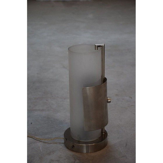 Image 1 of Vintage metallic lamp with nickel-plated disc by René Herbst, USA