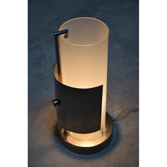 Image 1 of Vintage metallic lamp with nickel-plated disc by René Herbst, USA