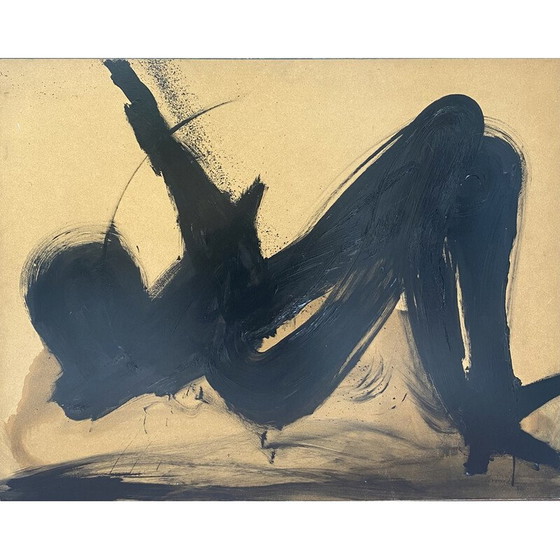 Image 1 of Dipinto senegalese d'epoca a olio su legno giallo e nero di André Ferrand, 1983