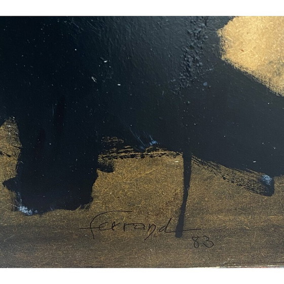 Image 1 of Dipinto senegalese d'epoca a olio su legno giallo e nero di André Ferrand, 1983