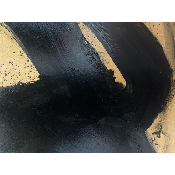 Image 1 of Dipinto senegalese d'epoca a olio su legno giallo e nero di André Ferrand, 1983