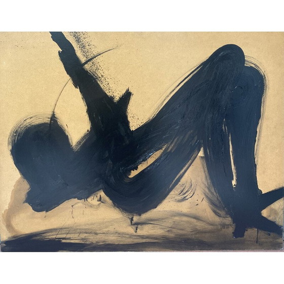 Image 1 of Dipinto senegalese d'epoca a olio su legno giallo e nero di André Ferrand, 1983