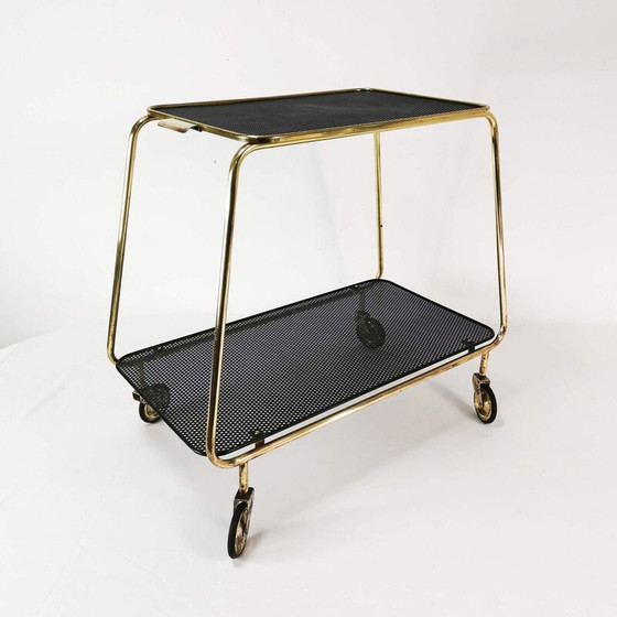 Image 1 of Vintage Art Deco mobile bar in brass and metal, Denmark 1950
