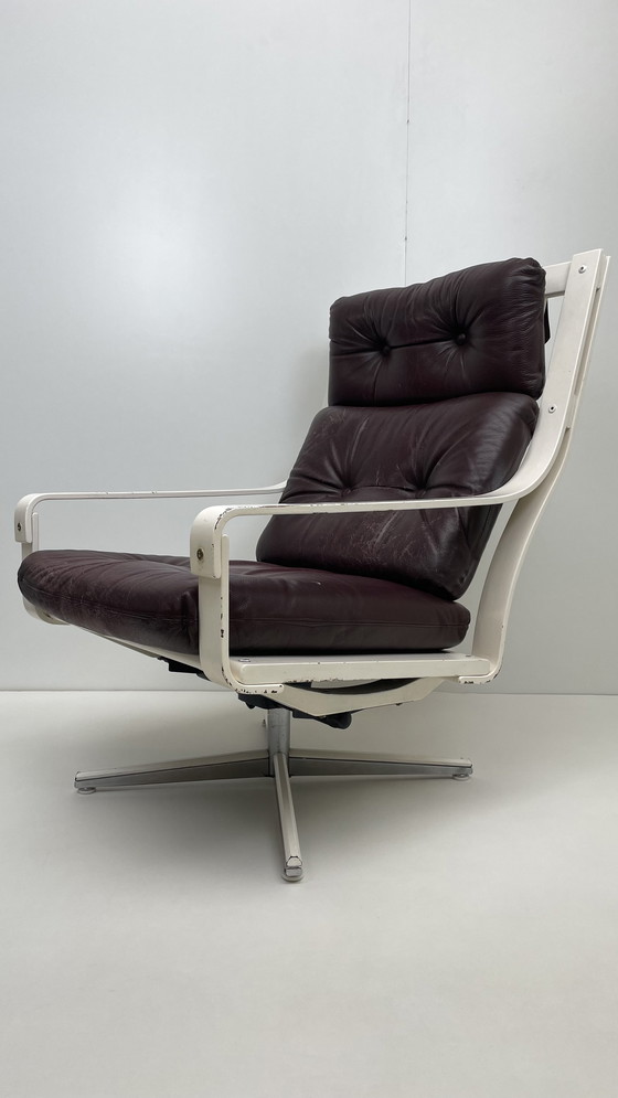 Image 1 of Georg Eknes Norwegian design lounge swivel armchair with leather cushions