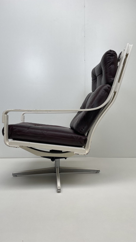 Image 1 of Georg Eknes Norwegian design lounge swivel armchair with leather cushions