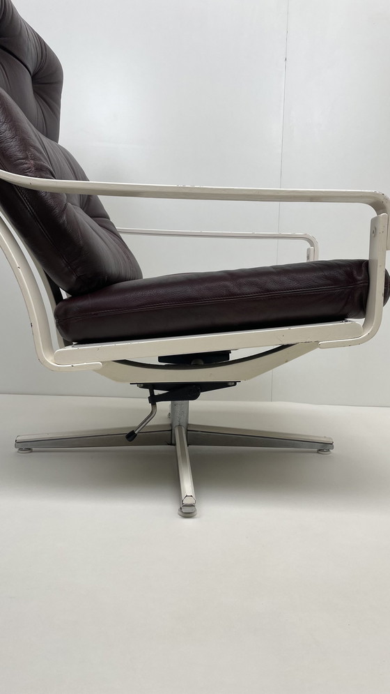 Image 1 of Georg Eknes Norwegian design lounge swivel armchair with leather cushions