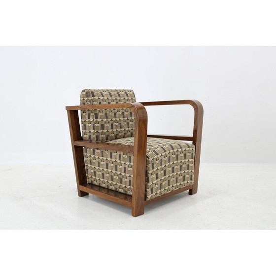 Image 1 of Pair of vintage Art Deco armchairs in walnut and Backhausen fabric, 1930s