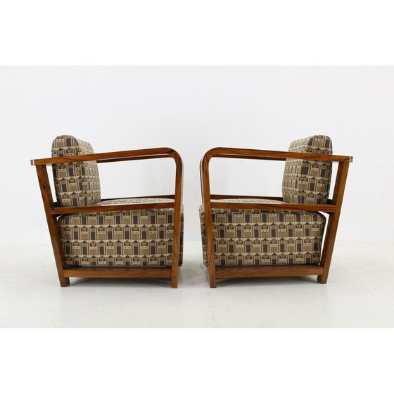 Image 1 of Pair of vintage Art Deco armchairs in walnut and Backhausen fabric, 1930s