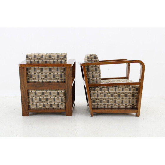 Image 1 of Pair of vintage Art Deco armchairs in walnut and Backhausen fabric, 1930s