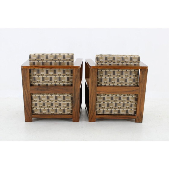 Image 1 of Pair of vintage Art Deco armchairs in walnut and Backhausen fabric, 1930s