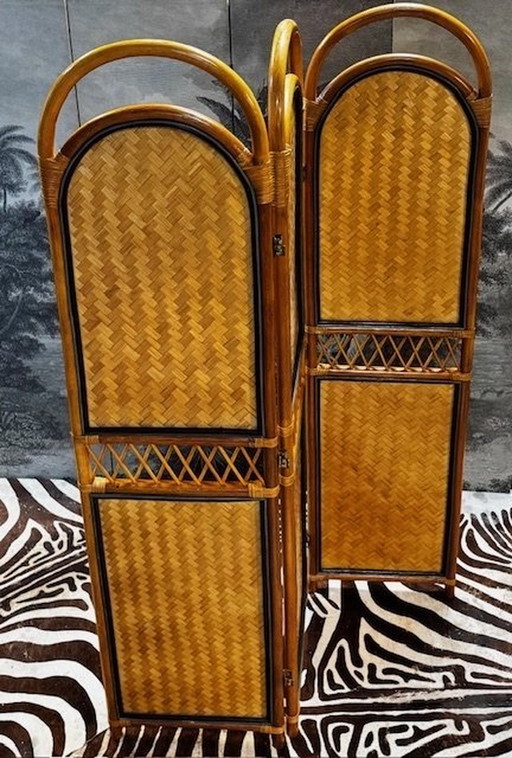 Vintage Room Screen / Room Divider Cane Bamboo Rattan Rattan