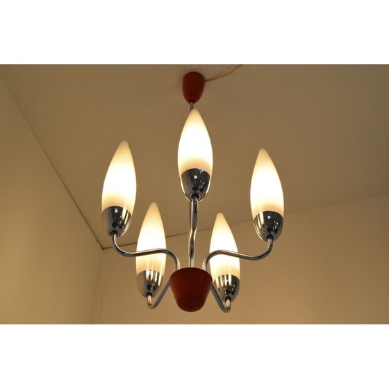 Image 1 of Lampadario vintage in vetro cromato di Napako, Repubblica Ceca, anni '60