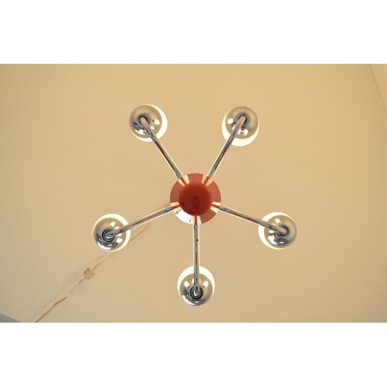 Image 1 of Lampadario vintage in vetro cromato di Napako, Repubblica Ceca, anni '60