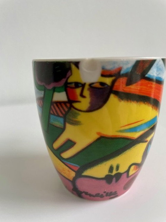 Image 1 of 3 Espresso Cups Corneille. 'L'Oise Et Chat Jaune' (2X), 'La Maison Jaune' (1X).