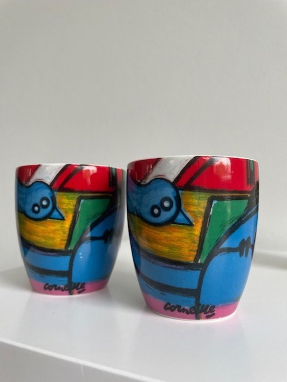 Image 1 of 3 Espresso Cups Corneille. 'L'Oise Et Chat Jaune' (2X), 'La Maison Jaune' (1X).