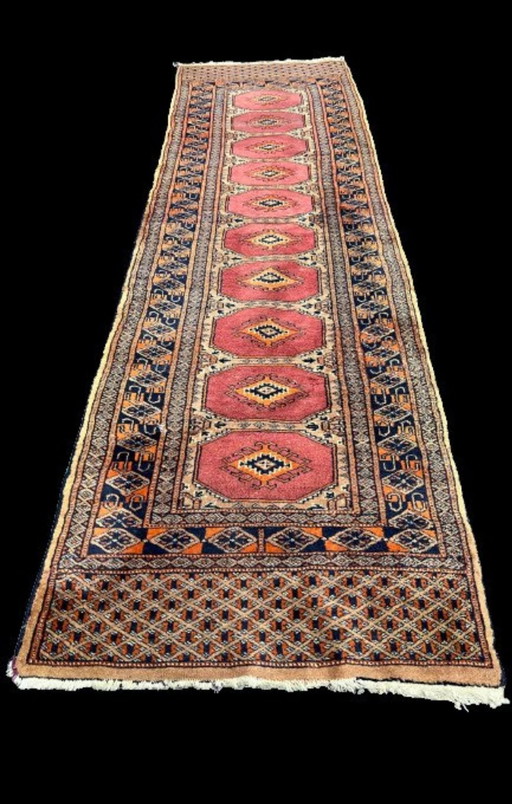 Antique Hand-Knotted Bukhara Carpet Pakistan Art Dec Unique O