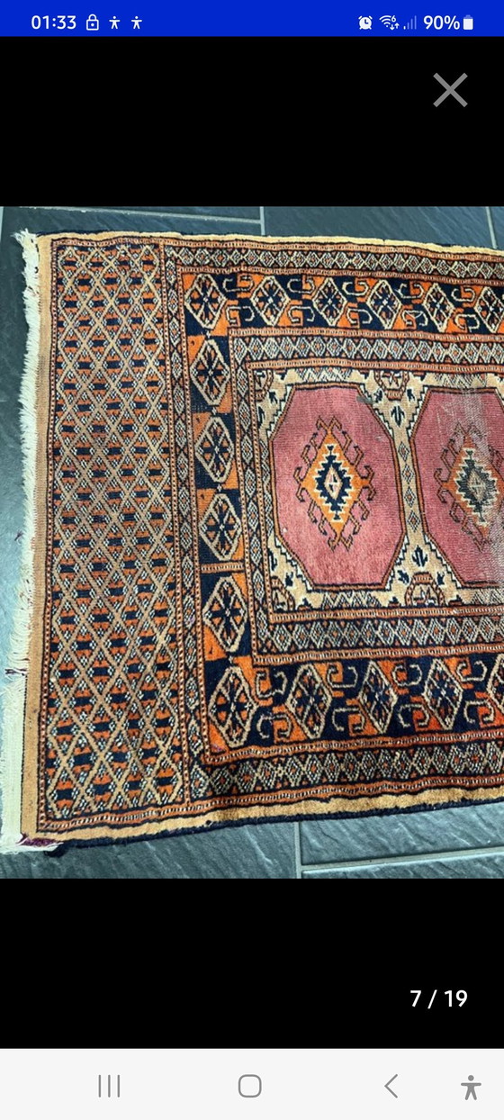 Image 1 of Antique Hand-Knotted Bukhara Carpet Pakistan Art Dec Unique O