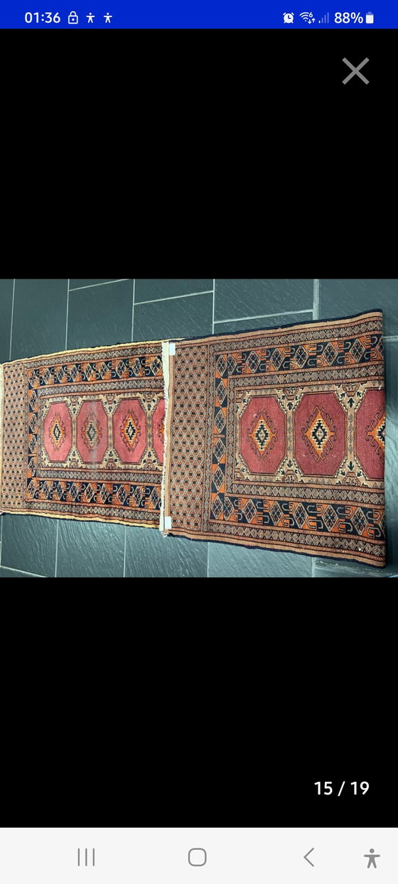 Image 1 of Alfombra antigua anudada a mano de Bujará, Pakistán, Art Déco, única