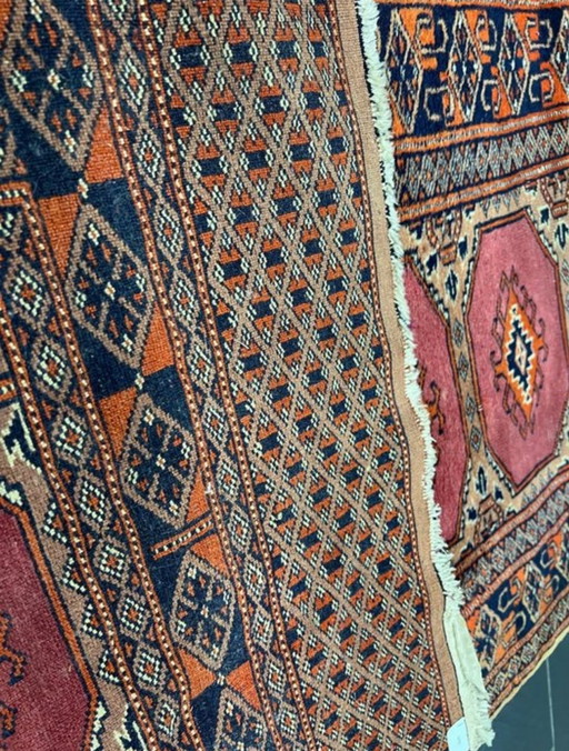 Antique Hand-Knotted Bukhara Carpet Pakistan Art Dec Unique O