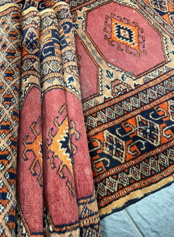 Image 1 of Antique Hand-Knotted Bukhara Carpet Pakistan Art Dec Unique O