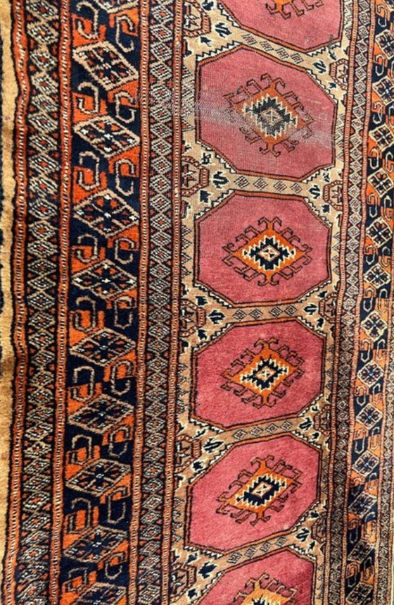 Image 1 of Antique Hand-Knotted Bukhara Carpet Pakistan Art Dec Unique O