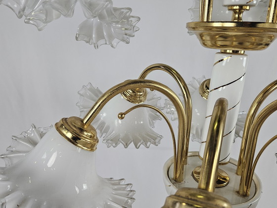 Image 1 of Large Ceramic Chandelier In Brass And Murano Glass