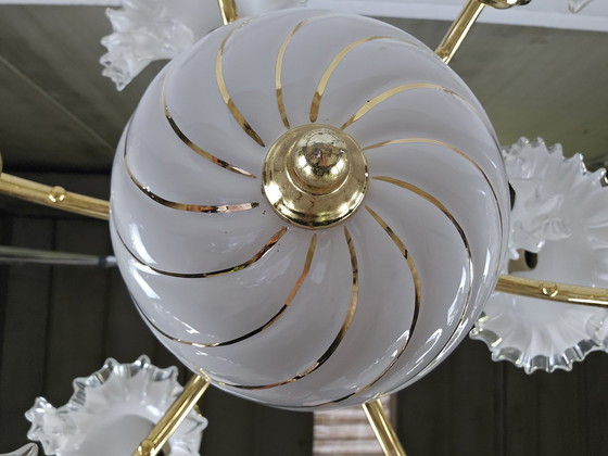 Image 1 of Large Ceramic Chandelier In Brass And Murano Glass