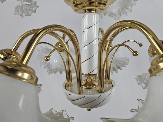 Image 1 of Large Ceramic Chandelier In Brass And Murano Glass