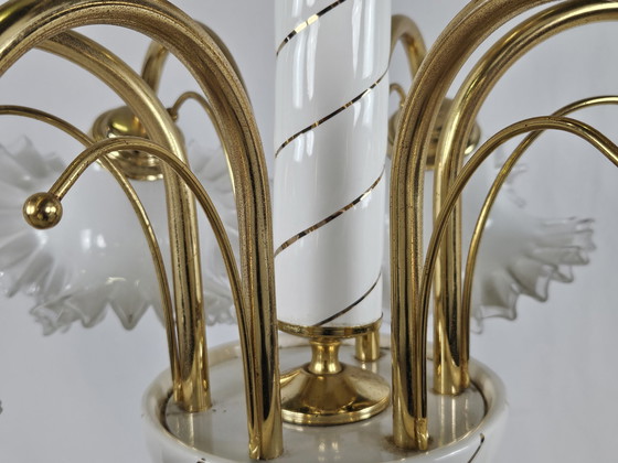 Image 1 of Large Ceramic Chandelier In Brass And Murano Glass