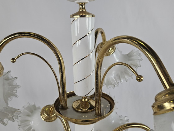 Image 1 of Large Ceramic Chandelier In Brass And Murano Glass