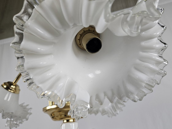 Image 1 of Large Ceramic Chandelier In Brass And Murano Glass